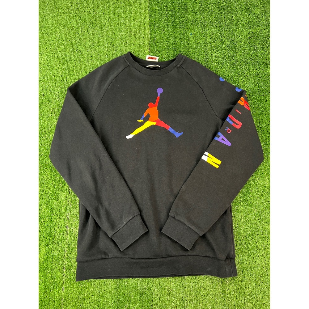 Jordan Mens Jumpman Crewneck Sweatshirt Black Multi-Color AV0044-010 Size M